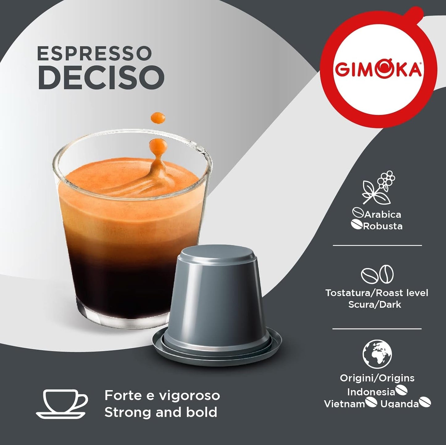Gimoka Kaffeekapseln Espresso Deciso, Intensität 13/13-100 Kapsel – kompatibel mit Nespresso* Haushalts-Espressomaschinen – 100 Stück (10 x 10 Getränke) – hergestellt in Italien
