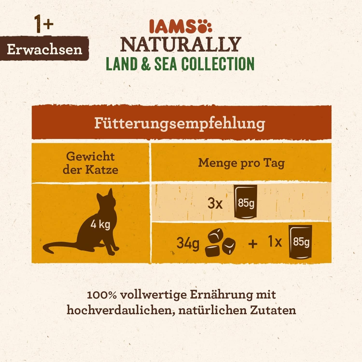 IAMS Natürliches Nassfutter für Katzen in Soße – Hochwertiges Fleisch- und Fischnassfutter für erwachsene Katzen, Land & Sea Collection, 12 x 85 g