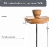 Französische Kaffeemaschine, Kaffeepresse, Kolbenkaffeemaschine, französische Filterkaffeekanne, 3 Tassen, 0,35 l, Stahl und Holz