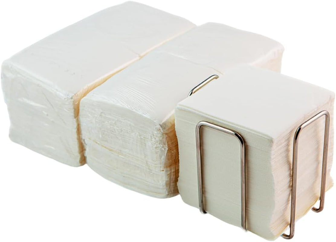 300 Stück weiße Cocktail-Papierservietten + Serviettenhalter aus Edelstahl mit Mikropunktstruktur, dick, saugfähig, 10 x 10 cm, zusammengefaltet