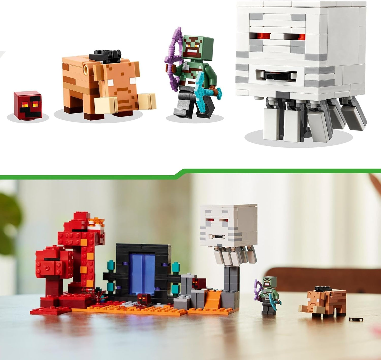 LEGO Minecraft Ambush at the Nether Portal Nether-Spielspielzeug für Kinder mit Kampfszenen und legendären Figuren, einschließlich Ghast-Geschenk für Gamer-Jungen und -Mädchen ab 8 Jahren 21255 Bausets Besuchen Sie den LEGO-Store