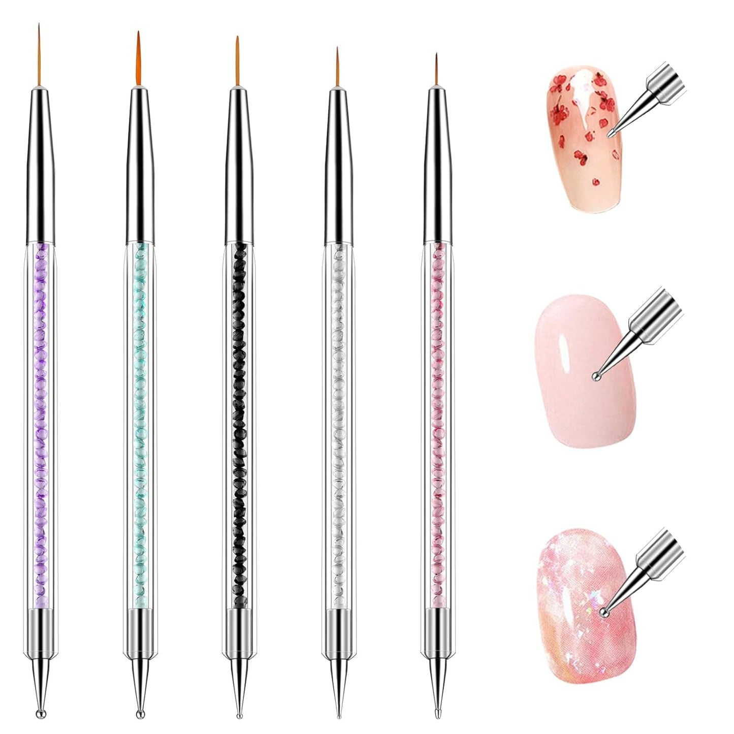 5 Stück Nail Art Pinsel Set Dotting Tool Nailart Pinsel Nageldesign Double Ended Dotting Pen Strass Professionelle Acryl Feinmalerei Nail Art Design