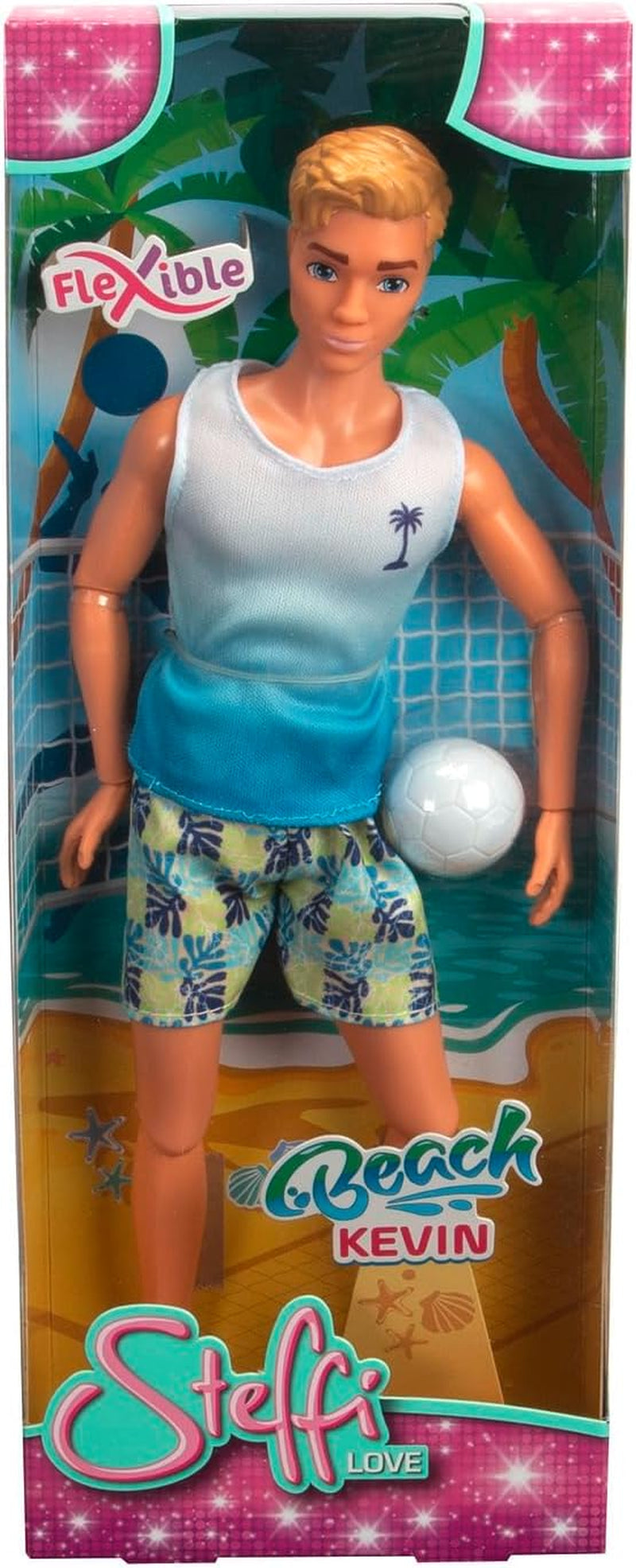Steffi Love Beach Kevin, Kevin im Badeanzug mit T-Shirt und Volleyball, voll beweglich, 30 cm große Spielpuppe, ab 3 Jahren, weiß Naty Shop Dolls Standardtitel