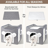 Katzenbetten für Indoor Katzen, Faltbares Katzenhaus, Katzenhöhle 2 Schicht Würfel Großer Raum Katzenbett mit Kratzbrett und Spielball, 15,8 x 15,8 x 15 Zoll