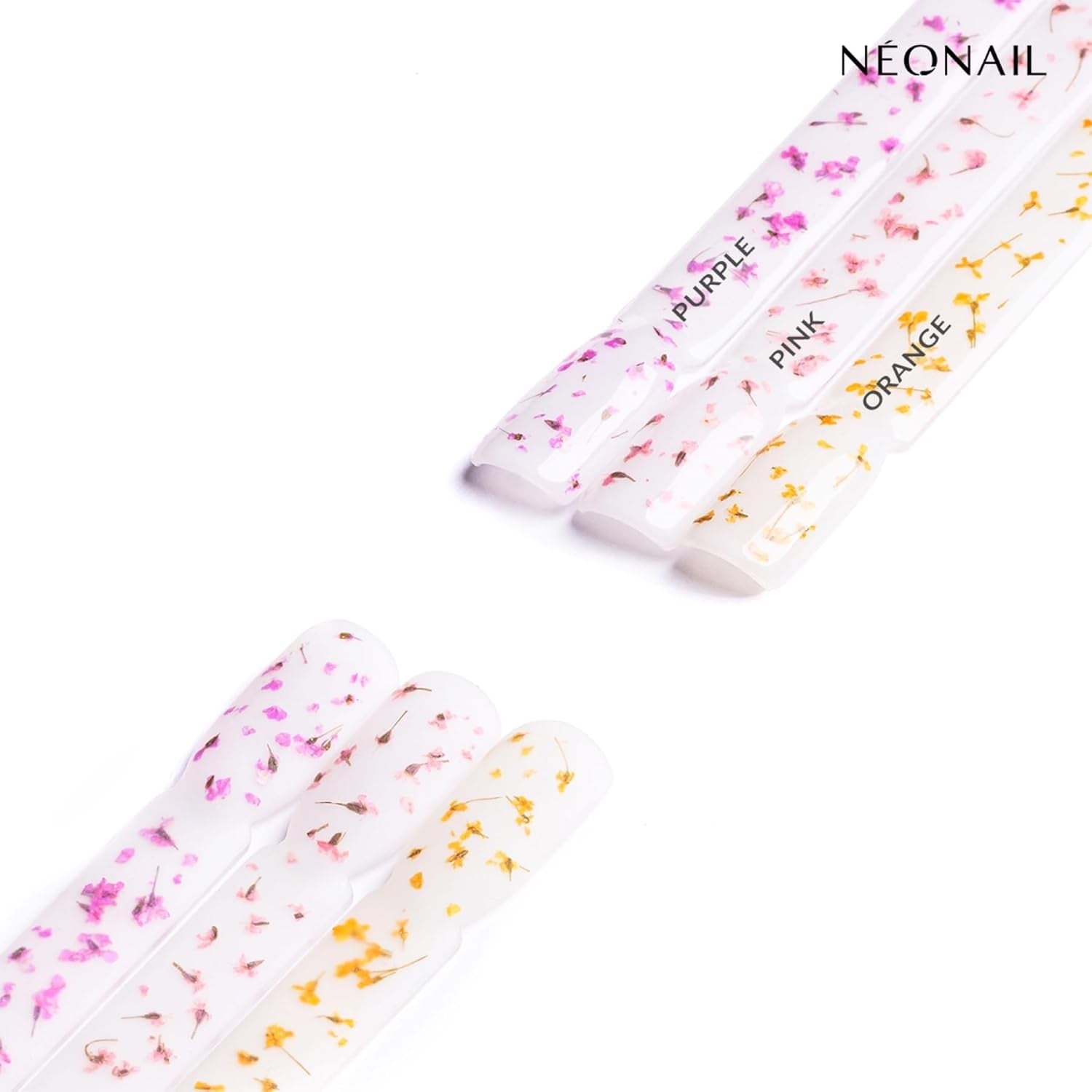 NÉONAIL Nail Art Flowers Set – Trockenblumen – Getrocknete Blumen – Nageldesign Zubehör – Nageldekorationen – Getrocknete Blüten – Nageldekoration – Gelnägel Zubehör – 3 Farben – Rosa, Lila, Orange