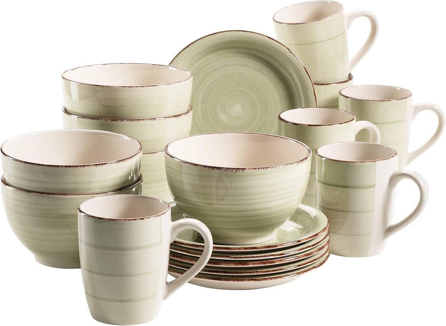 MÄSER 931490 Bel Tempo II Frühstücksset für 6 Personen im Vintage-Look, handbemalte Keramik, 18-teiliges Tafelservice, grün, Steingut
