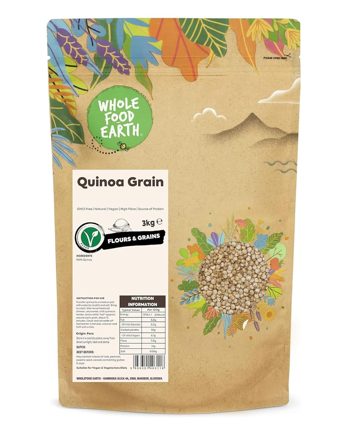Wholefood Earth Quinoa-Körner – gentechnikfrei – natürlich – vegan – milchfrei – ohne Zuckerzusatz – 3 kg