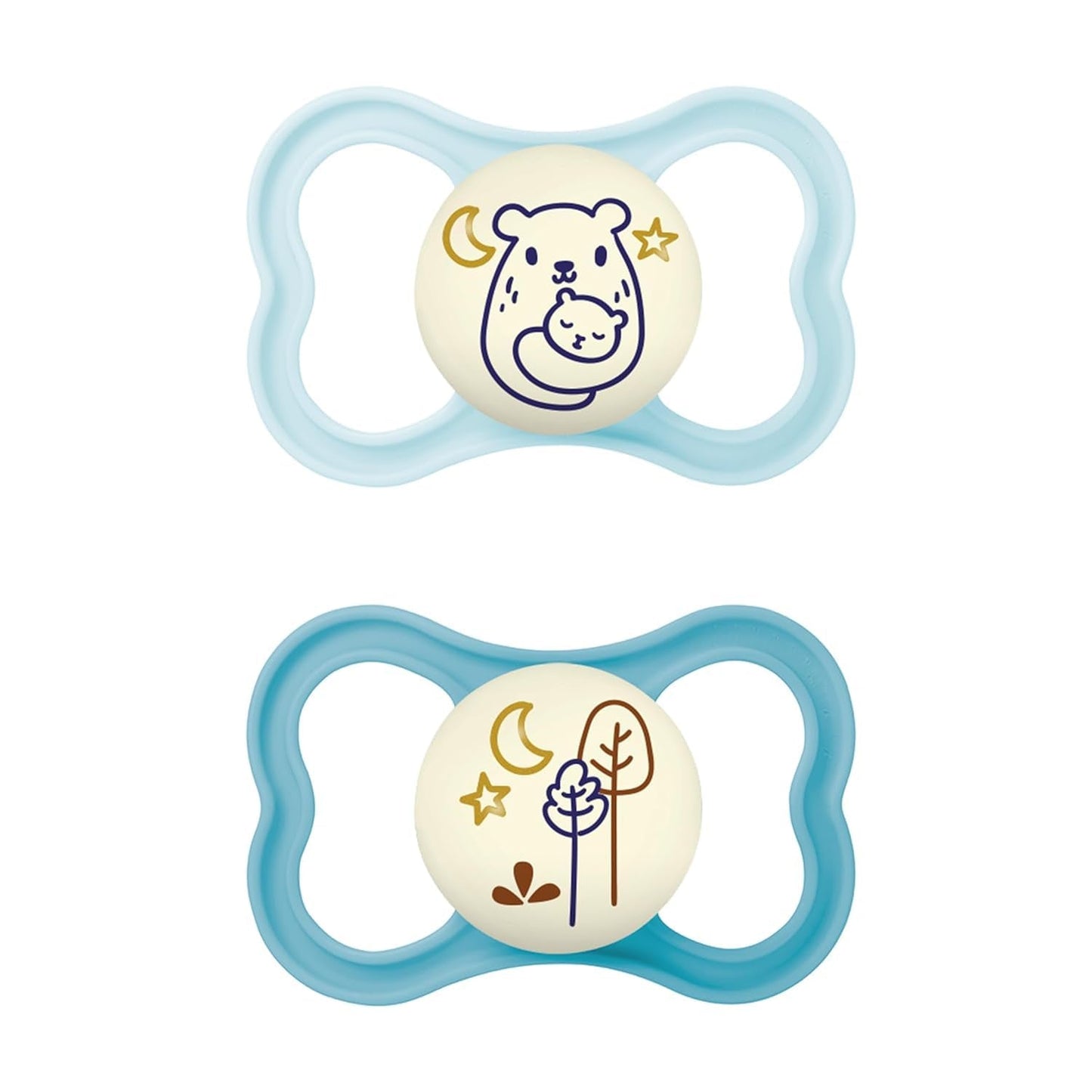 MAM Air Silikon-Schnuller, 2er-Pack, extra leichtes und luftiges Design, zahnfreundlicher Baby-Schnuller aus MAM SkinSoft-Spezialsilikon, mit Schnullerbox, 6-16 Monate, Bär/Nashorn