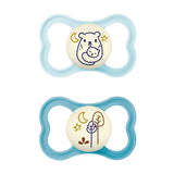 MAM Air Silikon-Schnuller, 2er-Pack, extra leichtes und luftiges Design, zahnfreundlicher Baby-Schnuller aus MAM SkinSoft-Spezialsilikon, mit Schnullerbox, 6-16 Monate, Bär/Nashorn
