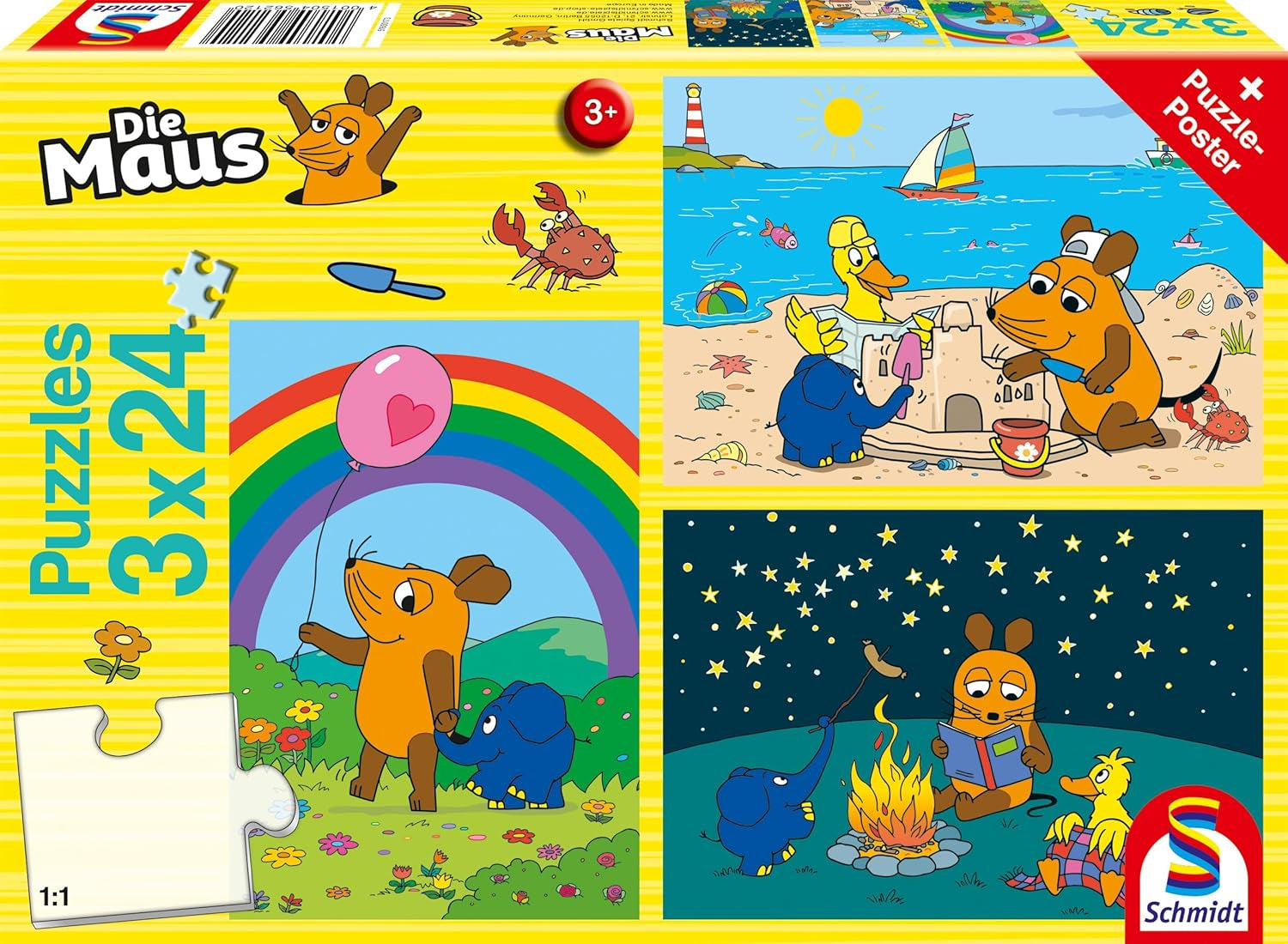 Schmidt Spiele 56212 Maus Gute Freunde 3X24 Teile Puzzle für Kinder Blaues Puzzle Naty Shop Standardtitel