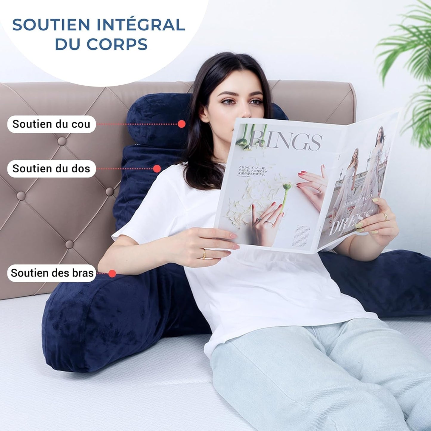 INFANZIA Lesekissen mit Armlehnen, Memory-Schaum, ergonomische Unterstützung für Sofa und Bett, Marineblau