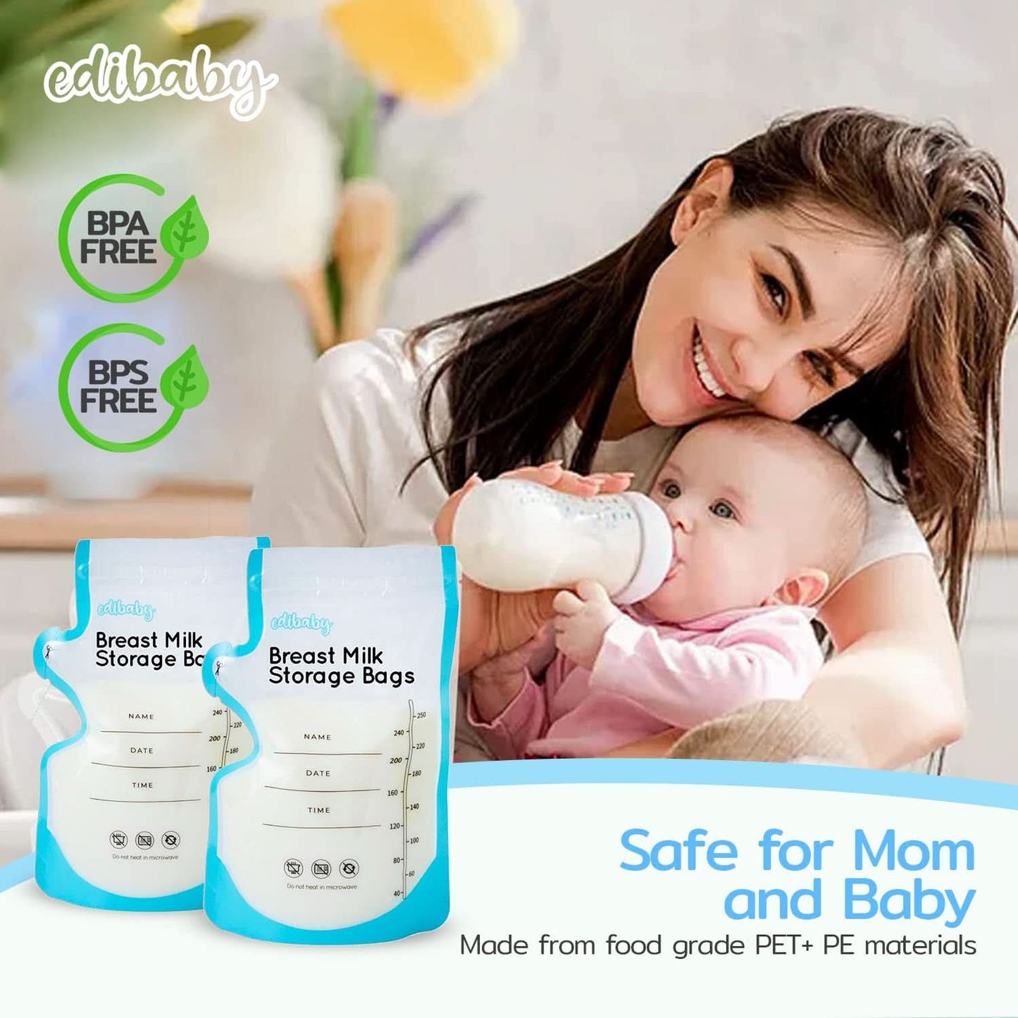 Edibaby, Beutel für Muttermilch, 100 Stück, sterilisiert, ohne BPA Zubehör Lebensmittel und Stillen Bebe Naty Shop