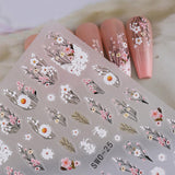 Pflaumenblüten-Nagelaufkleber, weiß-rosa Blumen-Nagelaufkleber, geprägte Blumen-Nagelaufkleber, Frühlings-Sommer-Blumen-Nagelaufkleber, Nageldesigns, Nagelzubehör, Nagelkunst