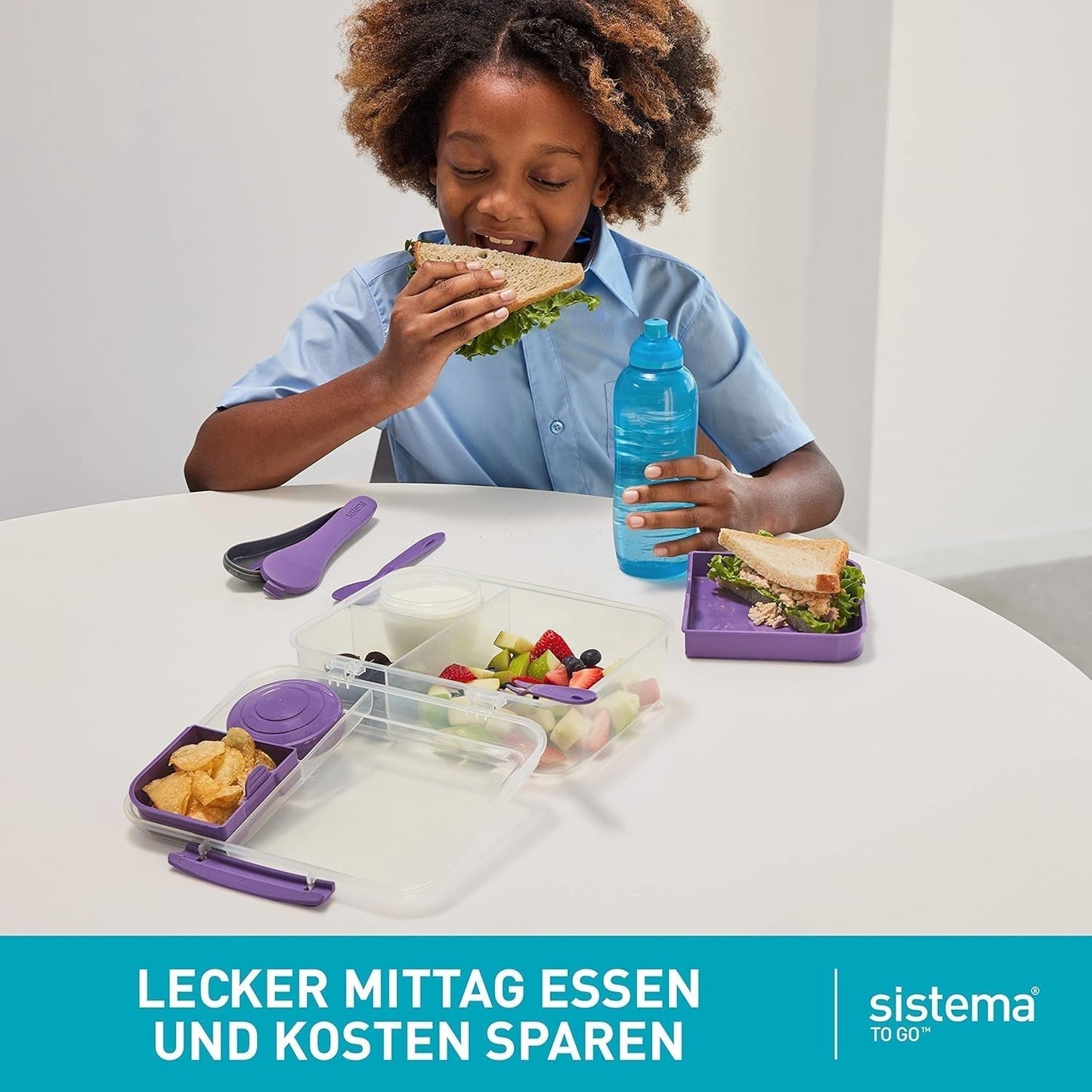 Bento Box TO GO Lunchbox-System mit Fächern | 1,25 L Lunchbox mit Joghurt-/Obstbehälter | für Kinder und Erwachsene l | BPA-freies Minty Teal [21685-8T], mintgrüne Frischhaltedosen von Naty Shop