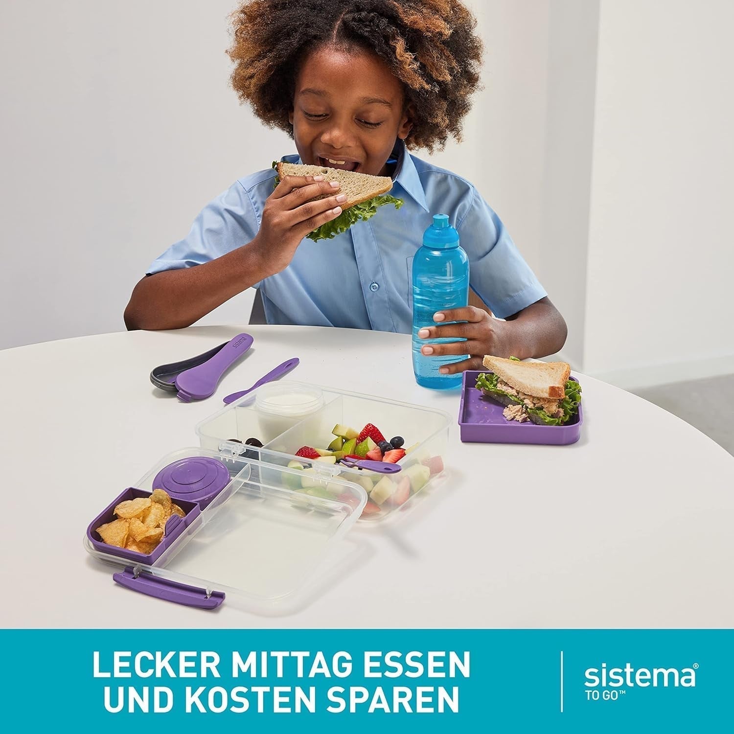 Bento Box TO GO Lunchbox-System mit Fächern | 1,25 L Lunchbox mit Joghurt-/Obstbehälter | für Kinder und Erwachsene l | BPA-freies Minty Teal [21685-8T], mintgrüne Frischhaltedosen von Naty Shop
