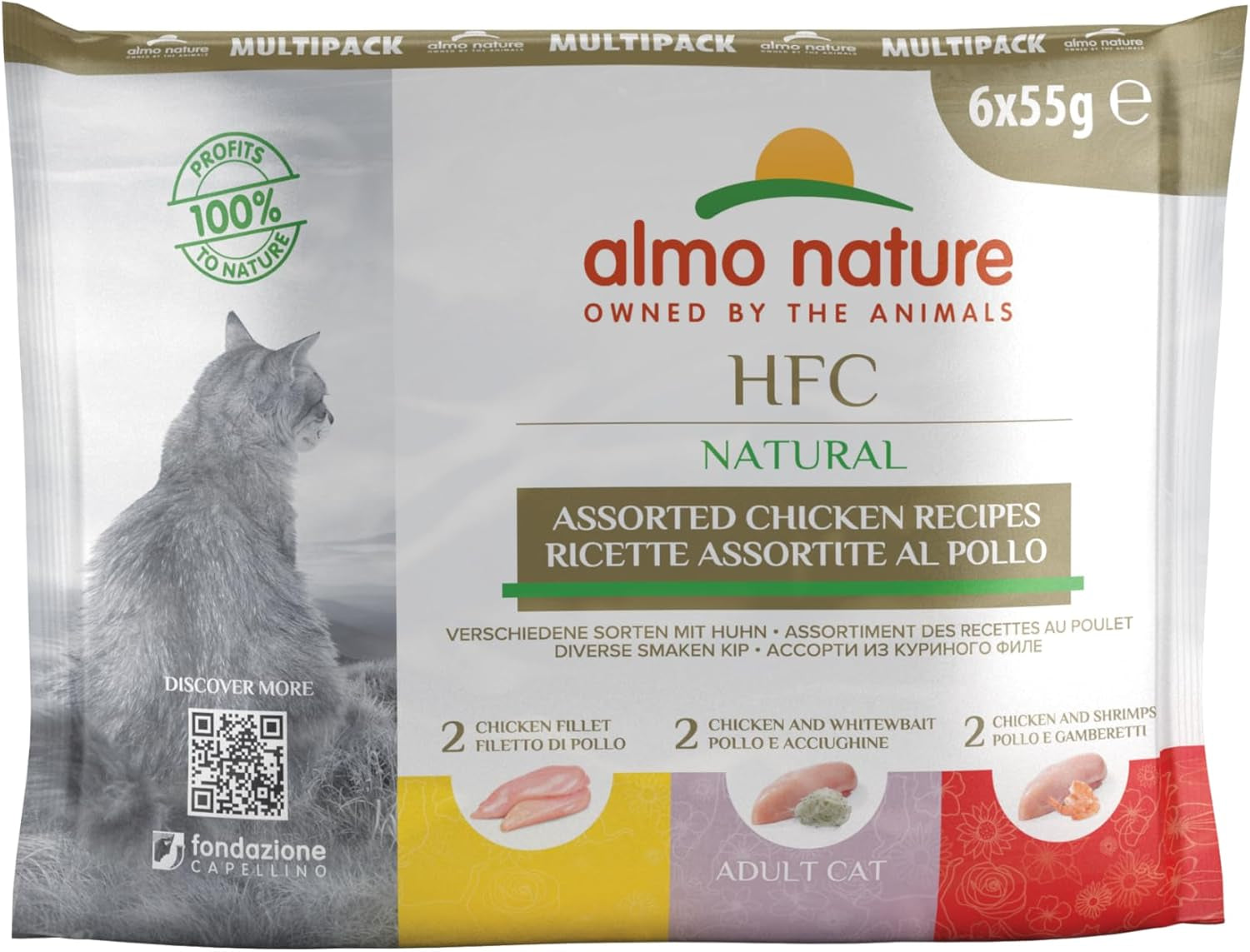 almo nature HFC Natural – Nassfutter für Katzen – mit Huhn – Menschenqualität, glutenfrei, Monoprotein – 55 g, 6er-Pack