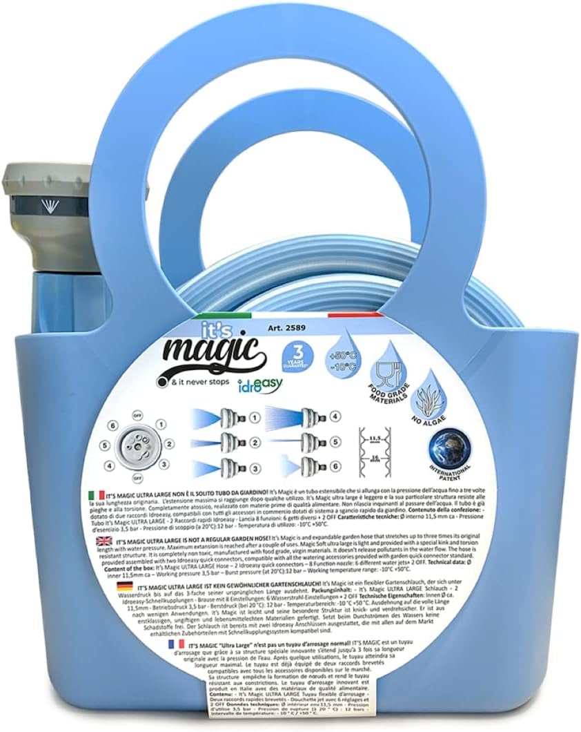 Magic Blue Hose 20 Meter ausziehbarer Gartenschlauch mit Beutel und Sprühdüse