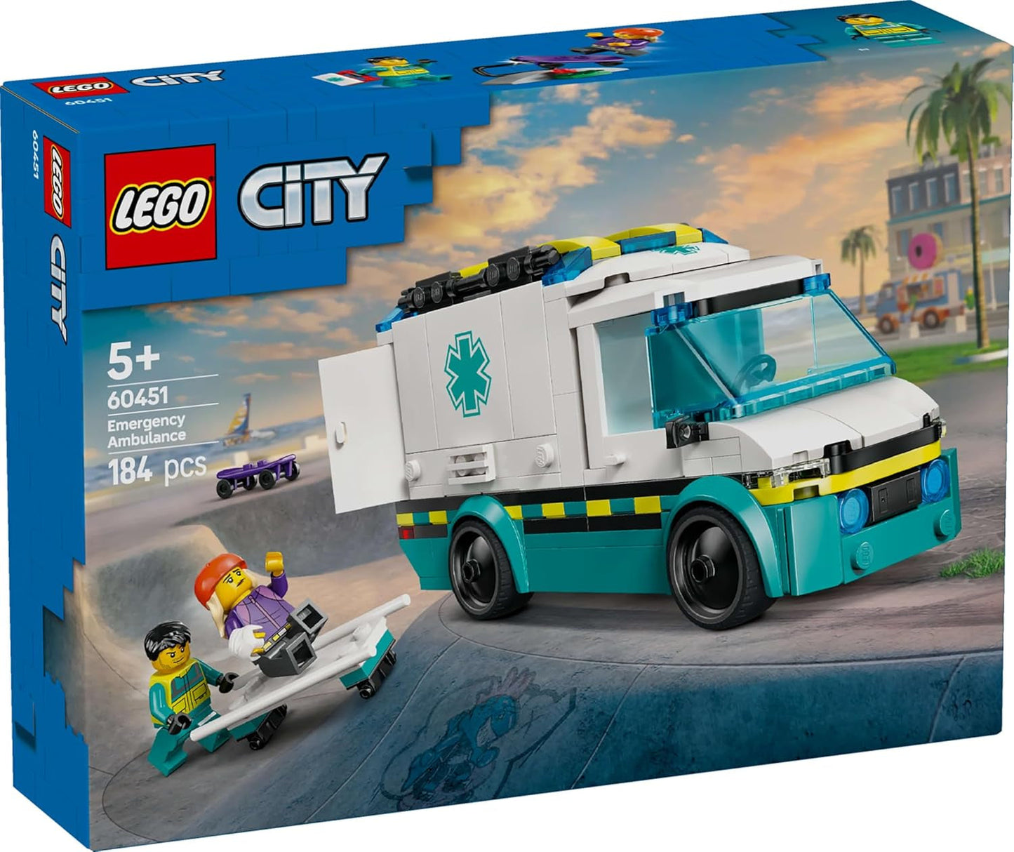 LEGO City Krankenwagen – Spielzeug mit 2 Minifiguren (Skateboarder und Fahrer) – Lernspielzeug für Jungen und Mädchen ab 5 Jahren – Geburtstags- und Weihnachtsgeschenkideen 60451 Bausets Besuchen Sie den LEGO-Store
