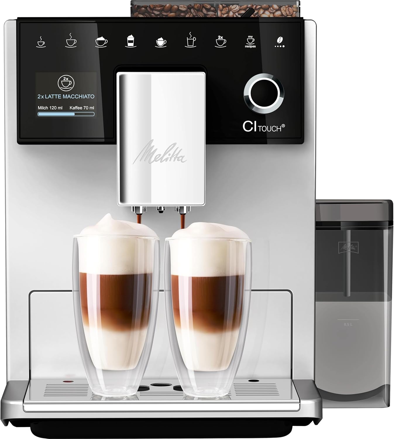 Melitta CI Touch – Espressovollautomat mit Milchsystem, Espressomaschine mit integrierter Kaffeemühle und Milchaufschäumer, z.B. für Espresso oder Cappuccino, silber
