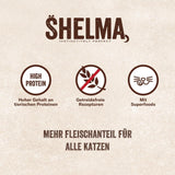 Shelma Nassfutter für Katzen mit Truthahn in Tomaten- und Kräutersauce – getreidefreies Vollfutter mit hohem Fleischanteil – 28 x 85 g (2,38 kg)