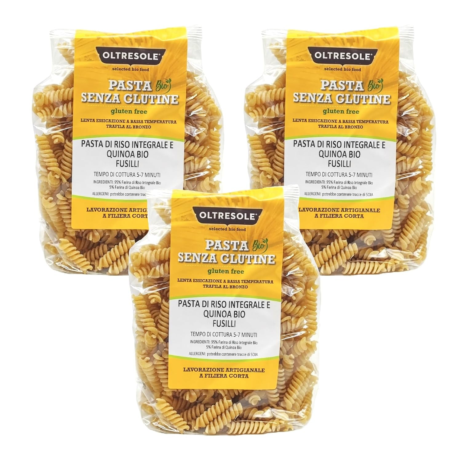 - Bio-Reis- und Quinoa-Pasta glutenfrei, Fusilli-Format - glutenfreie Pasta mit Vollkornreismehl und weißem Quinoa aus biologischem Anbau, vegan, Packung mit 3 Packungen à 350 g