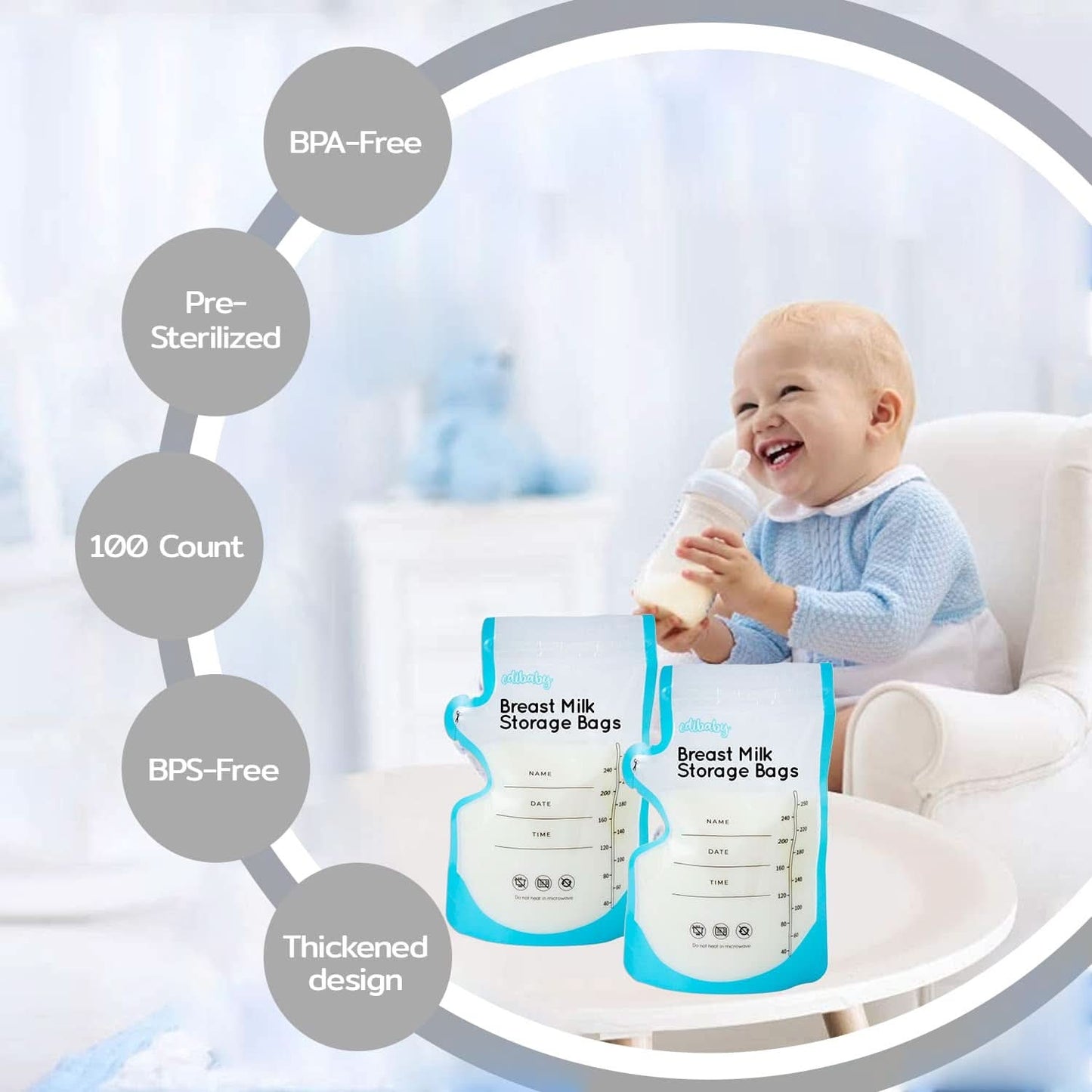 Edibaby, Beutel für Muttermilch, 100 Stück, sterilisiert, ohne BPA Zubehör Lebensmittel und Stillen Bebe Naty Shop