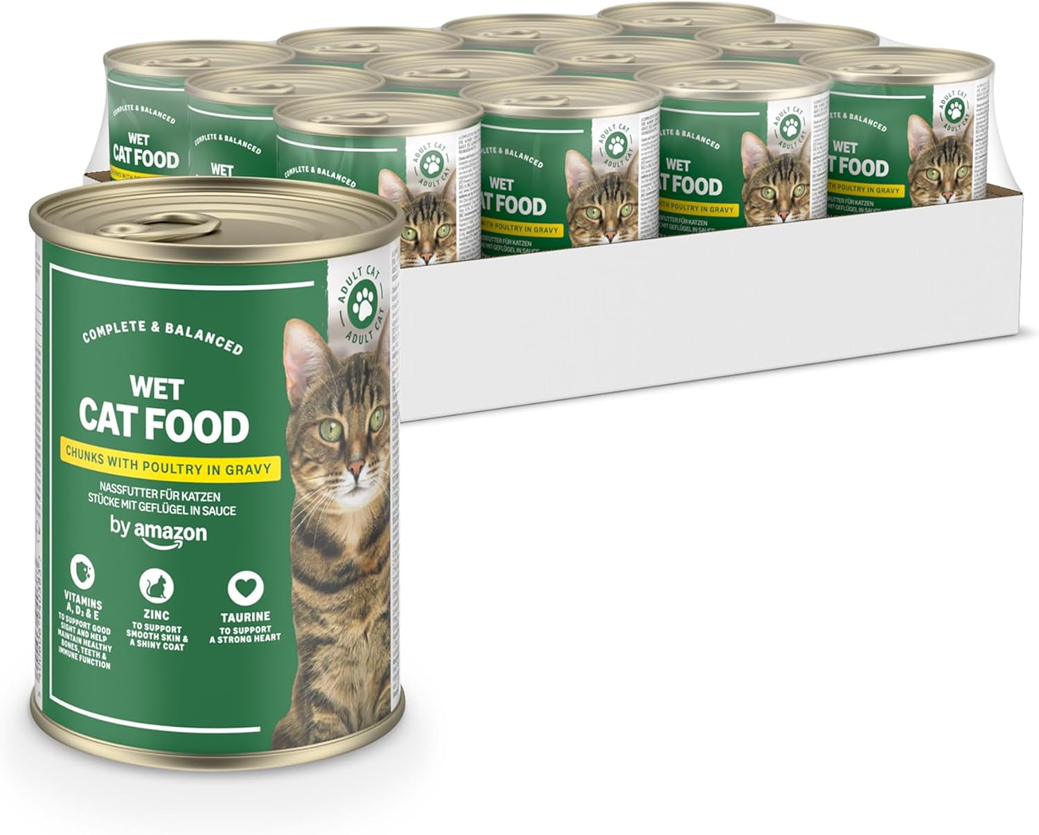 von Amazon Katzenfutter, nass, Dose, Stücke mit Geflügel in Sauce, 12 x 415 g