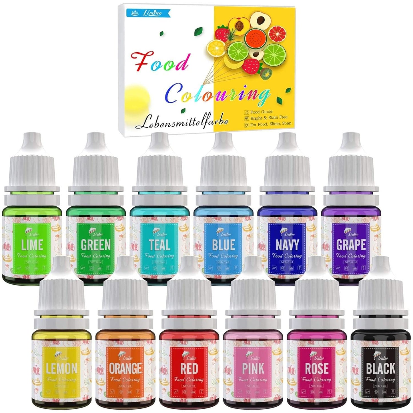 Set mit 12 Lebensmittelfarben x 6 ml, flüssig Naty Shop Default Title