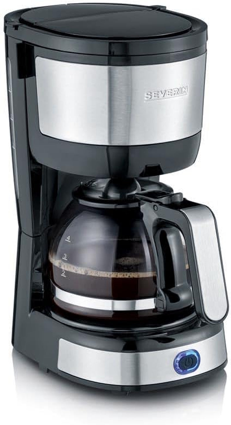 SEVERIN Kompakt-Espressomaschine, aromatischer Kaffee mit Kaffeemaschine für bis zu 4 Tassen, Espressomaschine mit Filter und Permanent-Schwingfilter, Edelstahl/Schwarz, KA 4808
