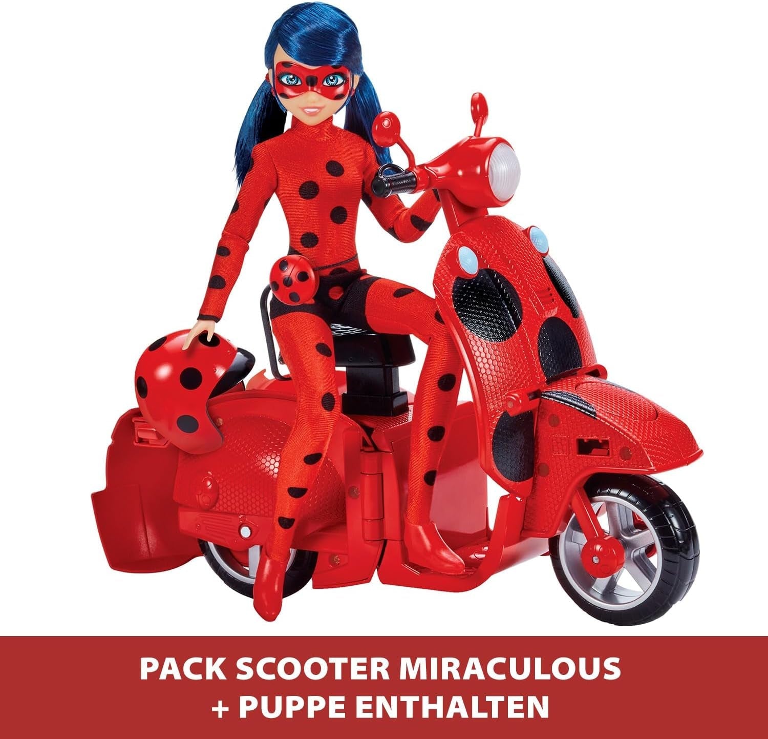 Bandai – Miraculous Ladybug – Miraculous Switch’n Go Scooter + 26 cm große Gelenkpuppe Ladybug Lucky Charm – P50668