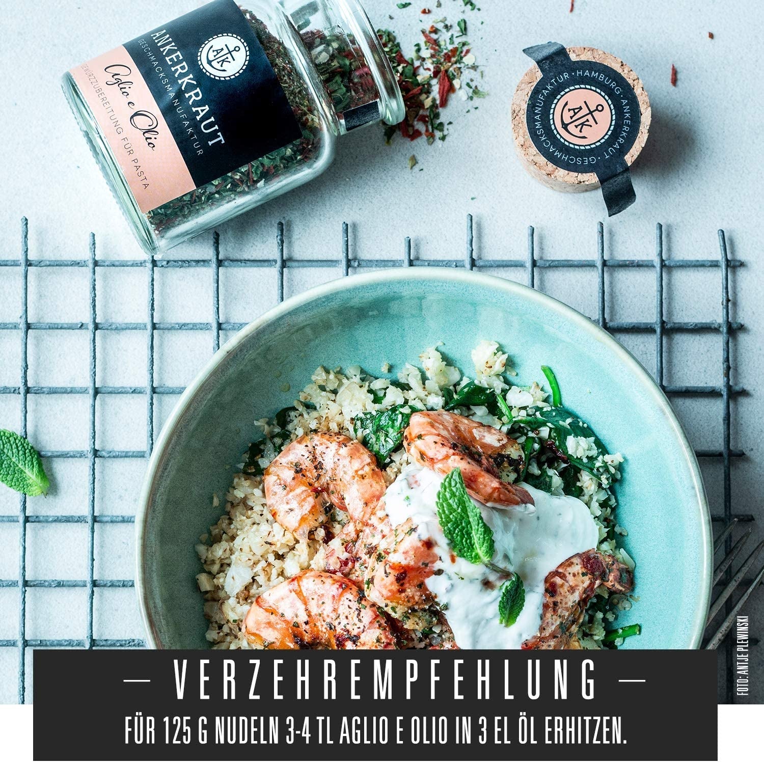 Ankerkraut Aglio e Olio, italienische Gewürzmischung für Pasta und klassische Spaghetti-Nudeln, 120g im Aromabeutel