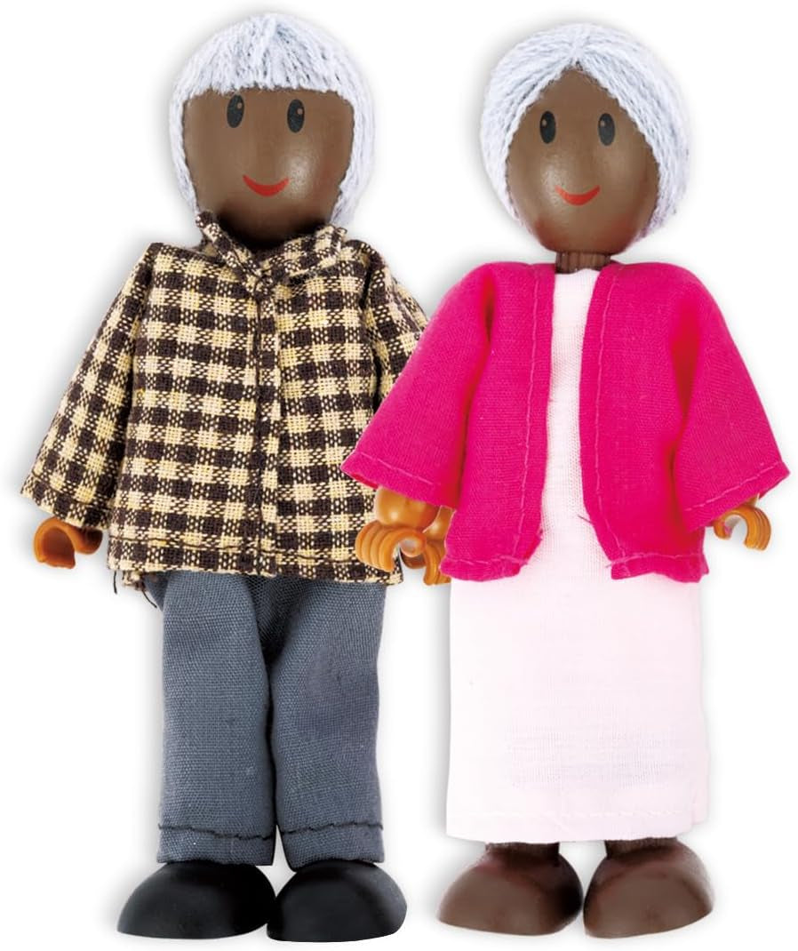 Hape Doll Family – 6-teiliges Puppenhaus-Zubehörset aus dunklem Leder mit Holz- und Stofffiguren, Rollenspiel, Lernspielzeug, interaktives Lernspielzeug für Kinder ab 3 Jahren