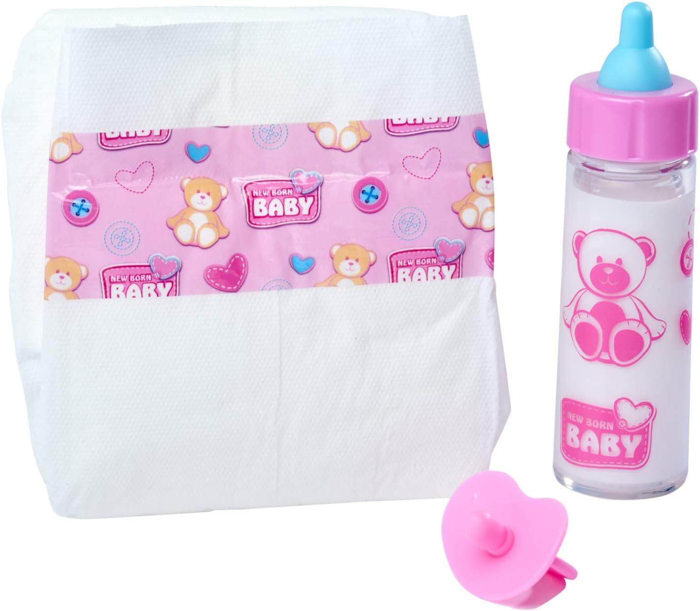 Simba 105562487 – Neugeborenen-Fütterungsset, Schnuller, Windel und verschwindende Flasche für 38–43 cm große Puppen