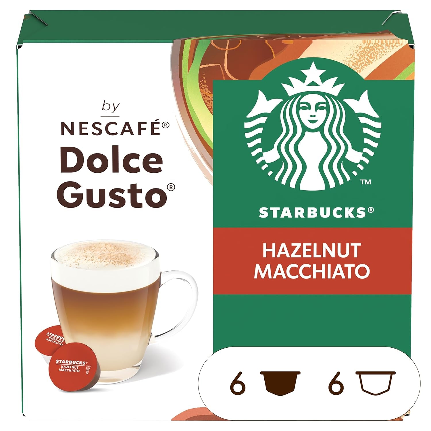 STARBUCKS Hazelnut Macchiato von Nescafé Dolce Gusto, Dunkle Röstung, Kaffeekapseln 6 x 12 (72 Kapseln)