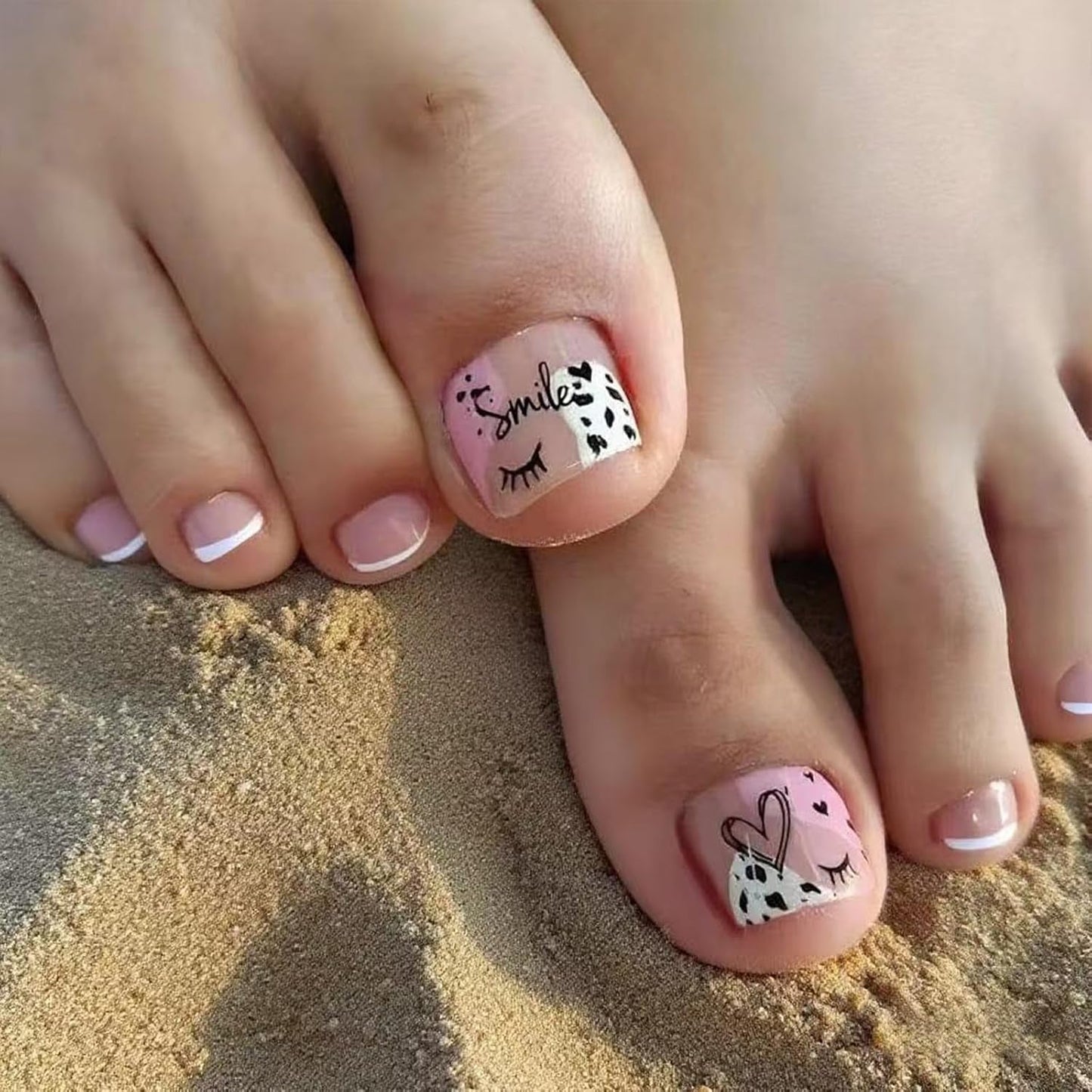 Selbstklebendes Kunstnägel-Set – Französische Kunstnägel – 24-teilig, kurzes quadratisches Design, weiß-rosa Farbverlauf, künstliche Nägel, Ballerina-Maniküre (kurzer rosa Farbverlauf)