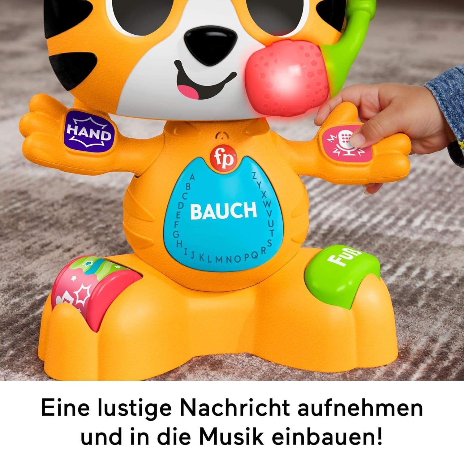 Fisher-Price Baby und Kleinkind Beat Bande Lern & Tanz Tiger Justin Lernspielzeug mit Geräuschen und Lichtern für Babys ab 9 Monaten, deutsche Ausgabe, HYL31 Babyspielzeug Naty Shop