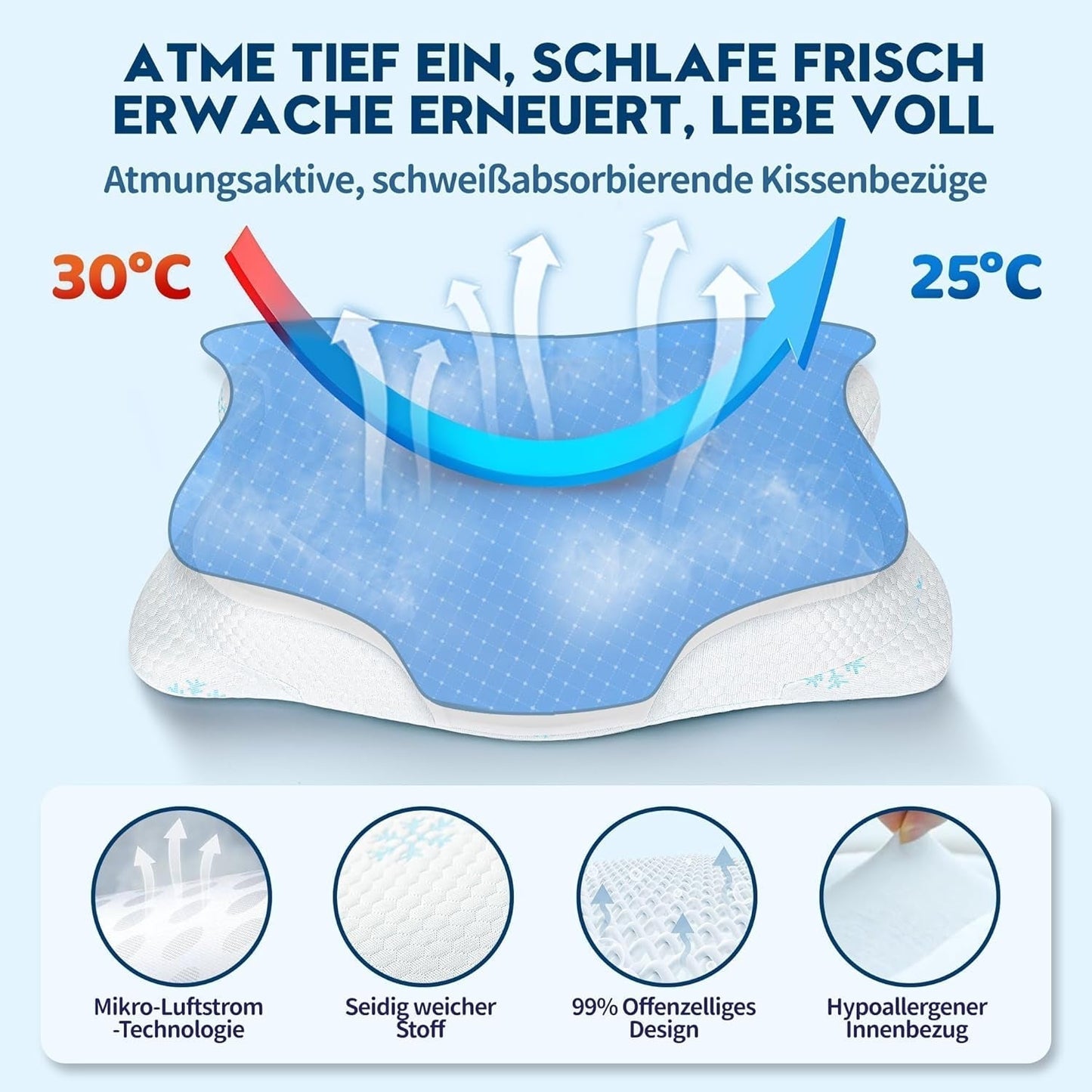 Cloudétoile Nackenkissen Memory-Schaum-Kissen – 2-in-1 ergonomisches orthopädisches Kissen, Visco-Schaum-Kissen, Seitenschläfer-Nackenstützkissen, höhenverstellbares Memory-Schaum-Kissen, weiß, 64 x 38 x 12 cm, orthopädische Nackenkissen, Naty Shop
