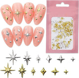 120 Stück gold-silberne Stern-Nagel-Charms, Stern-Y2K-Nägel, Metall-Stern-Nagel-Charms, verschiedene Größen, Nagelschrauben, Stern-Nageldesign, Nagelkunst, 3D-Stern-Charms, Nageldekoration, Nagel-Charms, Nagel-Zubehör