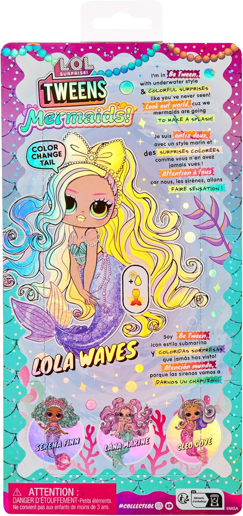 L.O.L. Überraschung! Tweens – Meerjungfrau Lola Waves – Modepuppe mit farbwechselndem Schwanz, beweglicher Flosse und schönen Accessoires – Spielzeug für Kinder und Sammler ab 4 Jahren Naty Shop Dolls