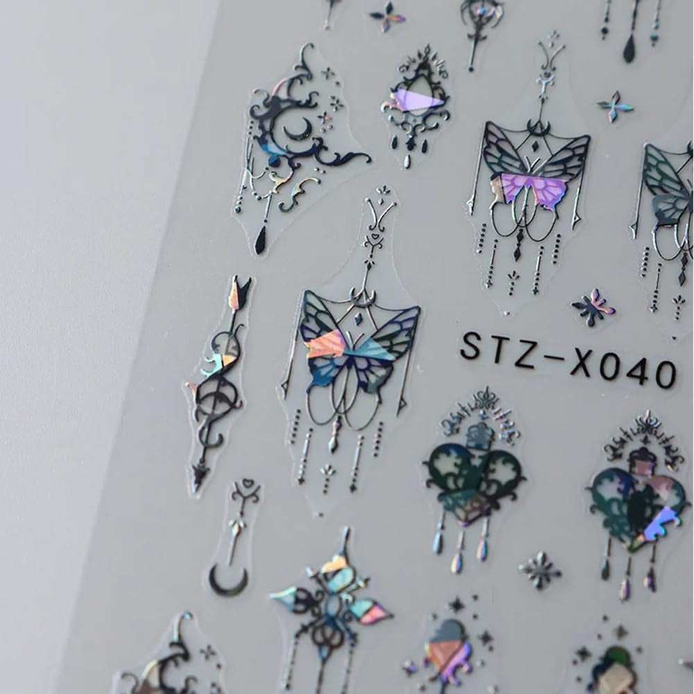 3D Metallic Schwarz Schmetterling Nagelaufkleber – Laser Pink Aurora Nagelaufkleber – Punk Butterfly Nail Art Aufkleber – Silber Nagelaufkleber – Nageldesign Zubehör