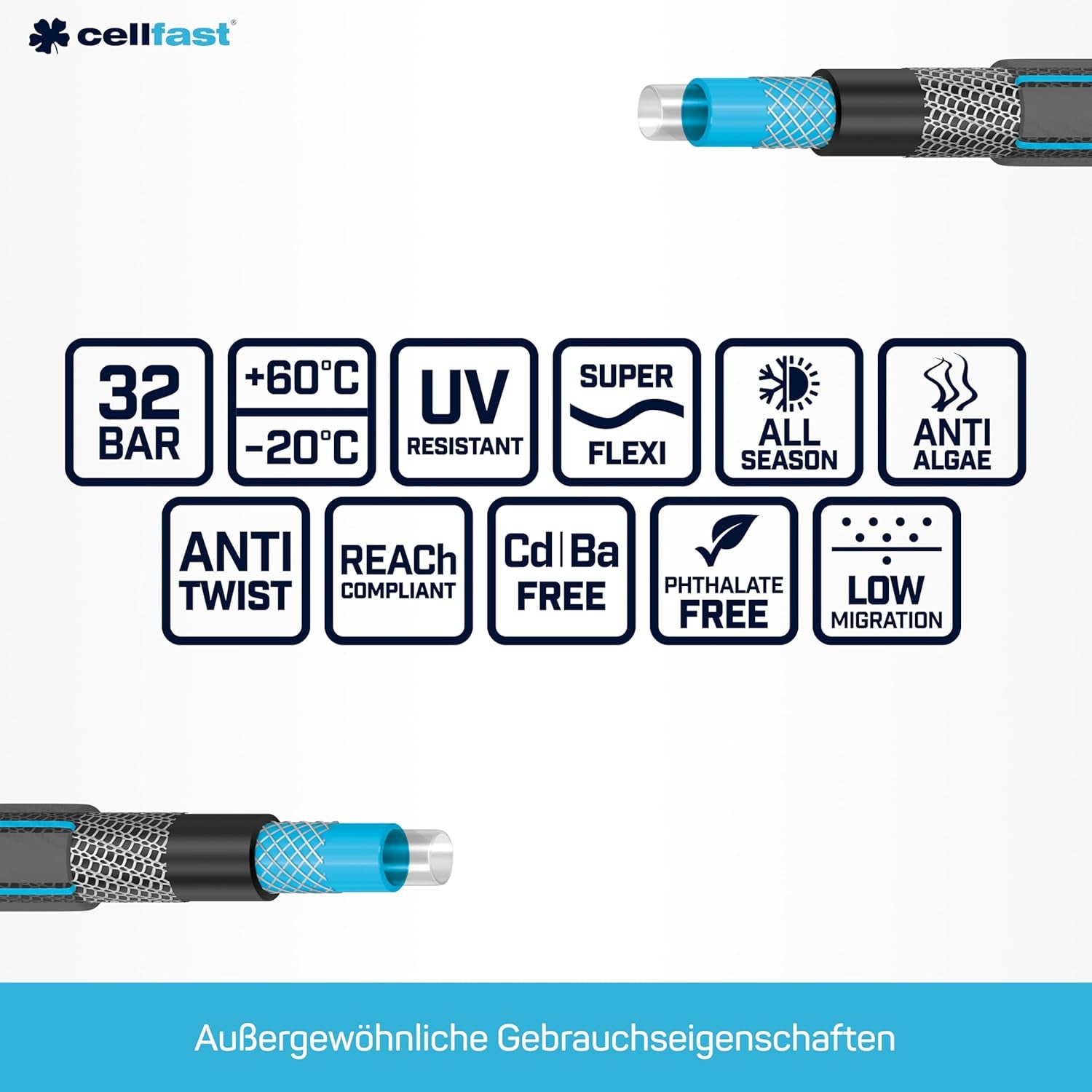 CELLFAST Gartenschlauch, 6-lagiger Wasserschlauch, doppelt geflochtener Stoff, Bewässerungsschlauch, UV-beständig, Anti-Algen, flexibler Schlauch, 32 bar, 1 Zoll, 25 Meter, Hobby