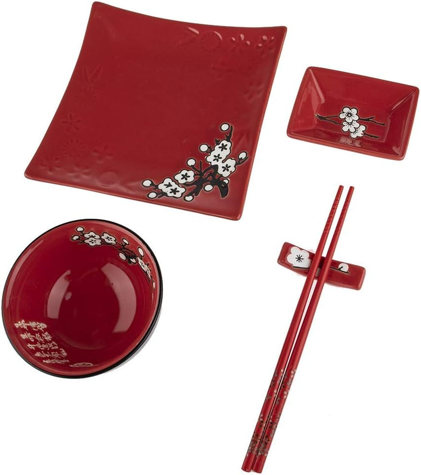 Komplettes japanisches Tafelservice 2381, Porzellan, Rot