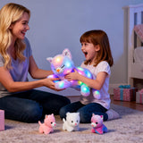 LED-Musik-Plüschkatze, leichtes singendes Spielzeug, Katzenmutter mit 3 Kätzchen im Bauch, animiertes Schlaflied, beruhigendes Spielzeug für Mütter, Kinder, kleine Mädchen, Regenbogen, 45 cm