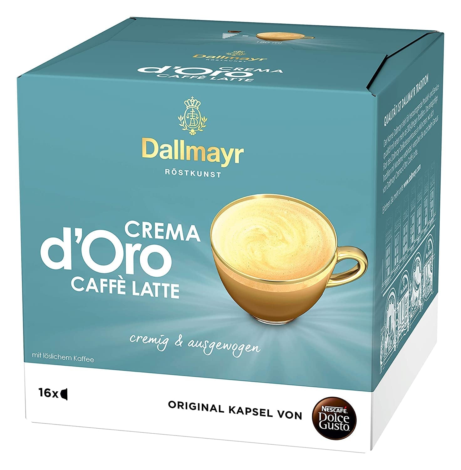 Dallmayr Crema d'Oro, XXL-Vorratsbox (3 x 30 Kapseln) & Dallmayr Crema d'Oro Caffè Latte (48 Kaffeekapseln, 48 Getränke, cremig & ausgefungen) 3er Pack (3 x 16 Kapseln)