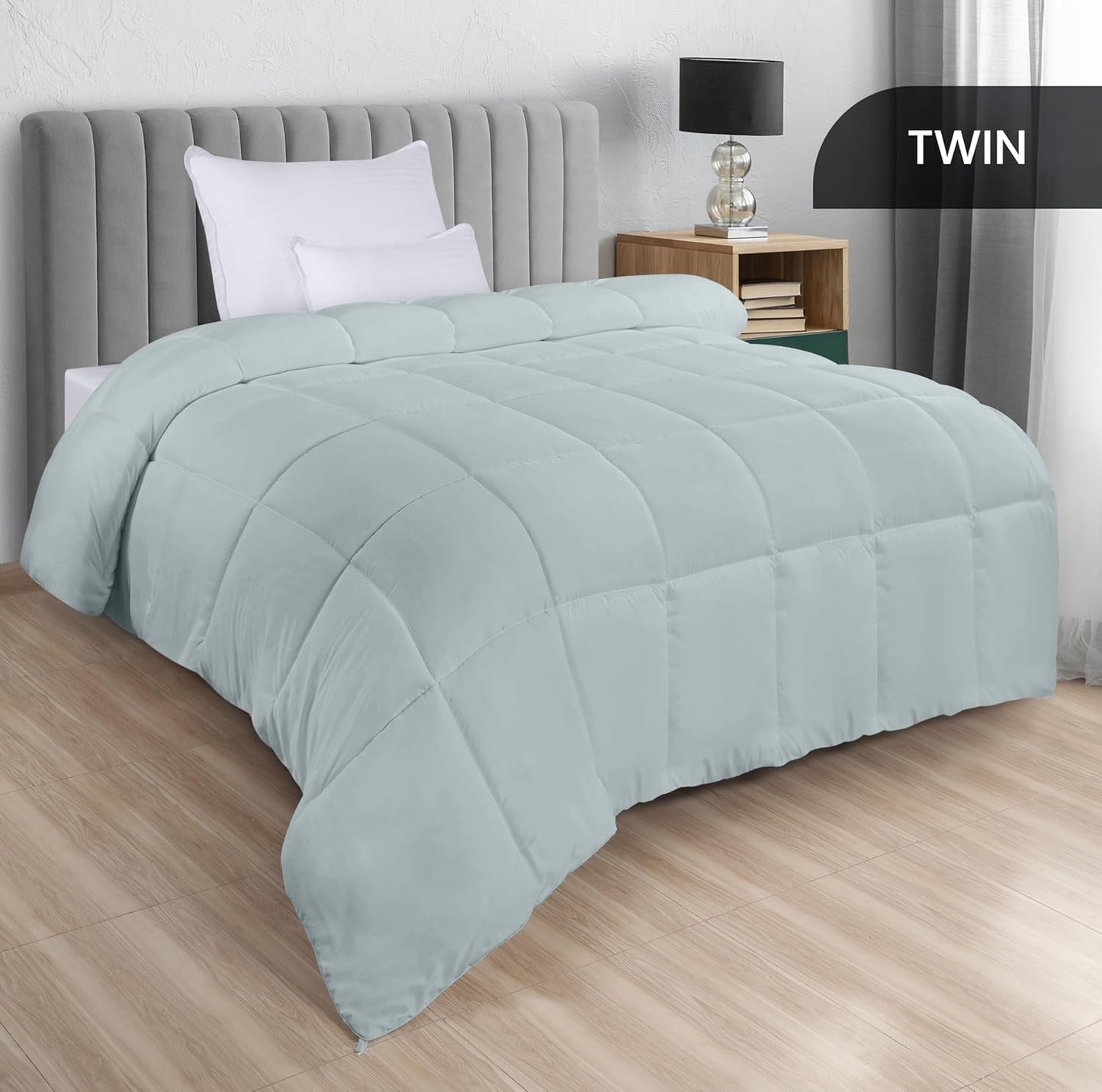 Utopia-Bettwäsche, Ganzjahresdecke, 250 g/m², Plüschfüllung aus silikonisierter Faser, Doppelbett, genäht in Box (Doppelbett XL, hellgrau), Naty Shop Quilts & Quilts