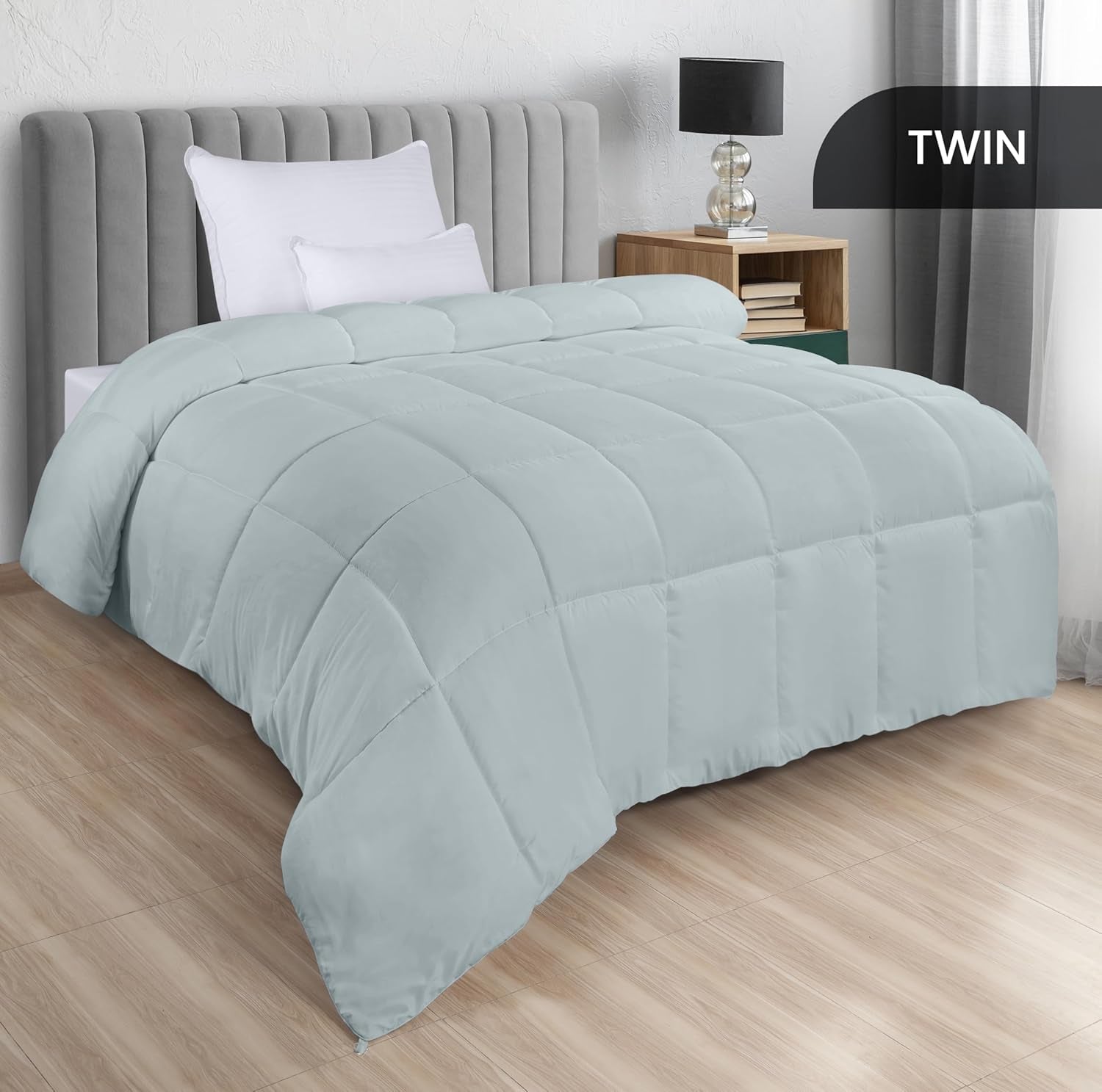 Utopia-Bettwäsche, Ganzjahresdecke, 250 g/m², Plüschfüllung aus silikonisierter Faser, Doppelbett, genäht in Box (Doppelbett XL, hellgrau), Naty Shop Quilts & Quilts