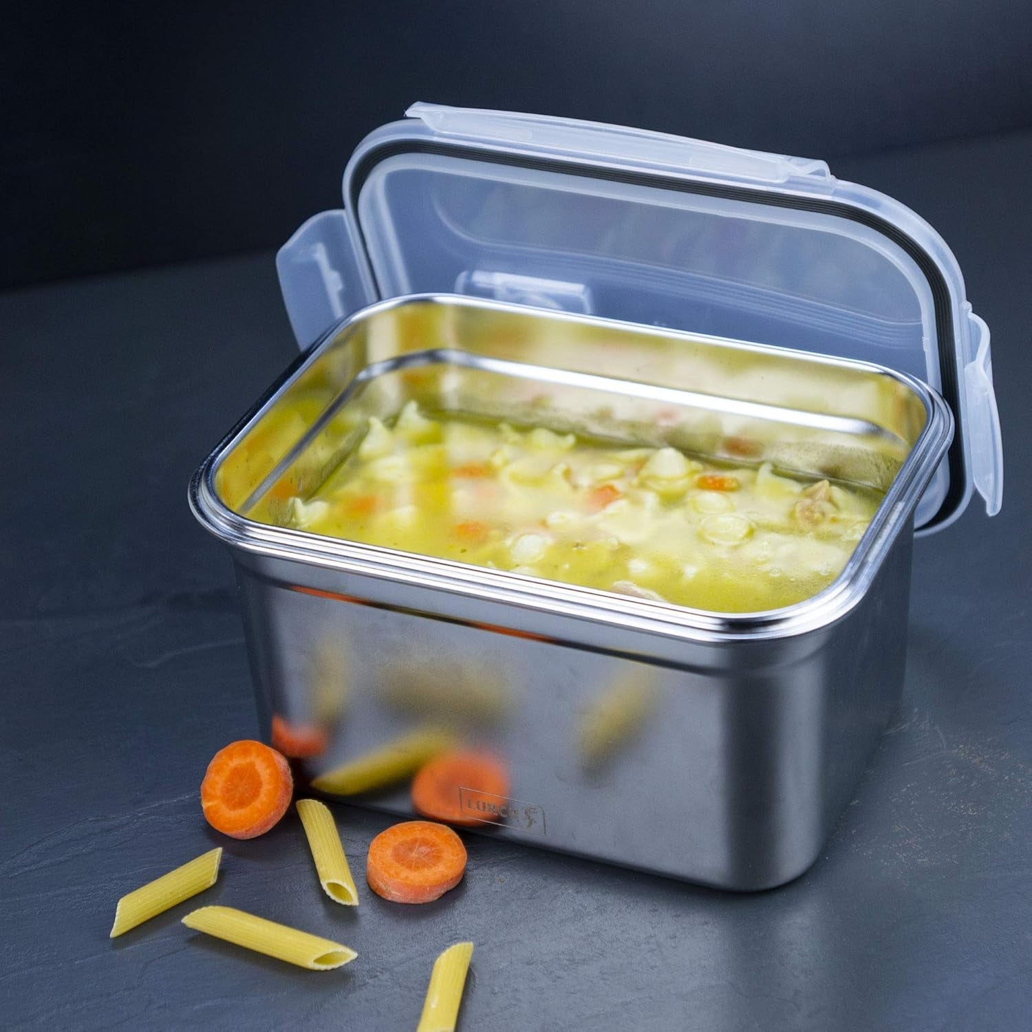 Lurch 240895 Lunchbox, hochwertige Sicherheits-/Aufbewahrungsbox aus Edelstahl mit BPA-freiem Kunststoffdeckel, 2000 ml, durchsichtige Lebensmittelaufbewahrungsboxen Naty Shop