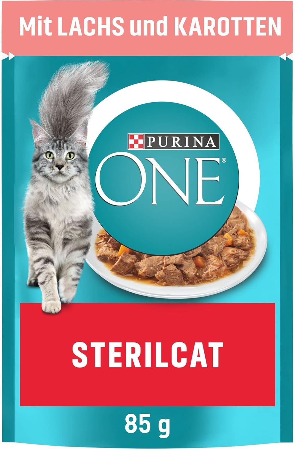 PURINA ONE STERILCAT Nassfutter für Katzen, zarte Stücke in Soße für sterilisierte Katzen, mit Lachs, 26er Pack (26 x 85g)