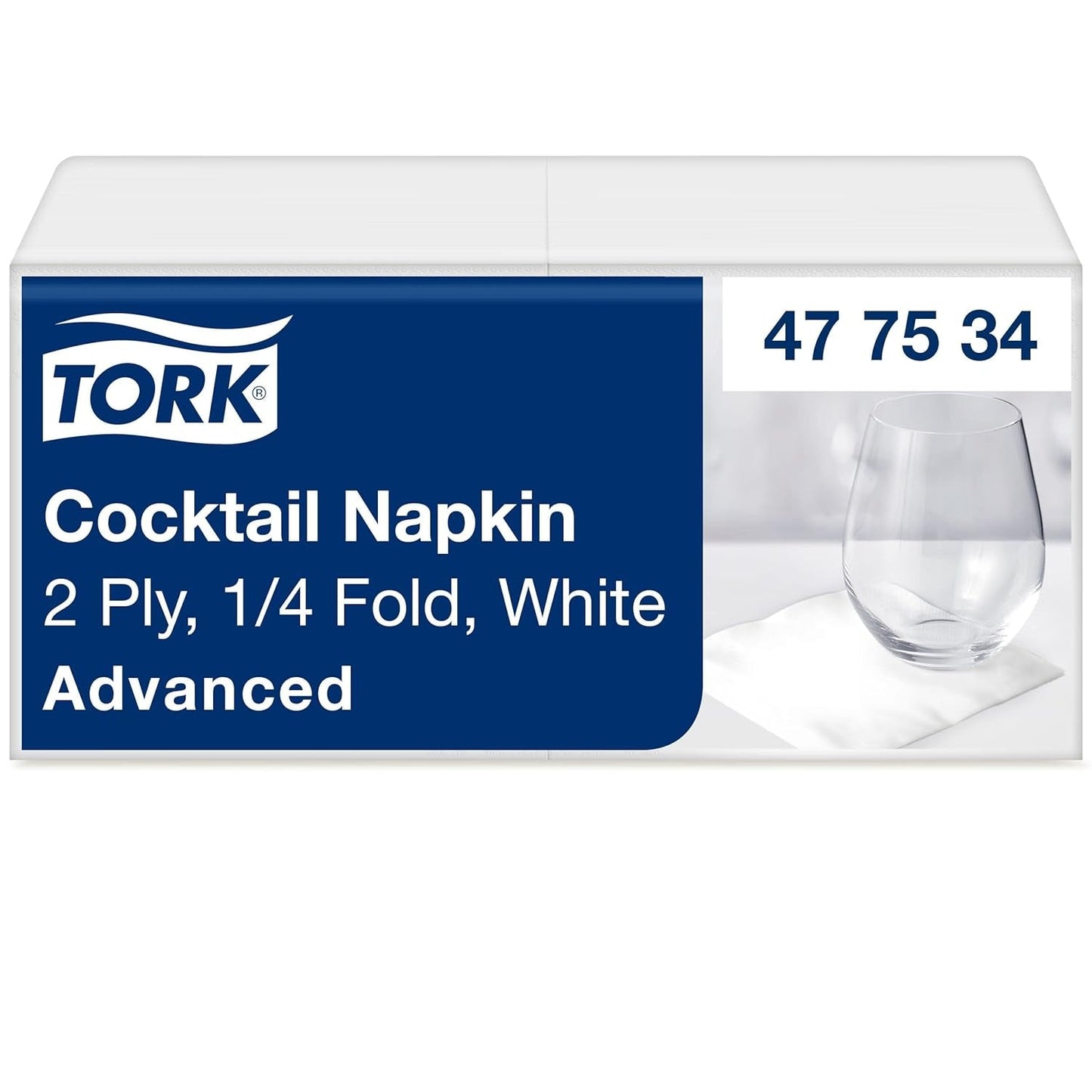 Tork Cocktail White Servietten, 1/4-Faltung, 2-lagig, 24 cm × 24 cm, 200 Servietten, 477534