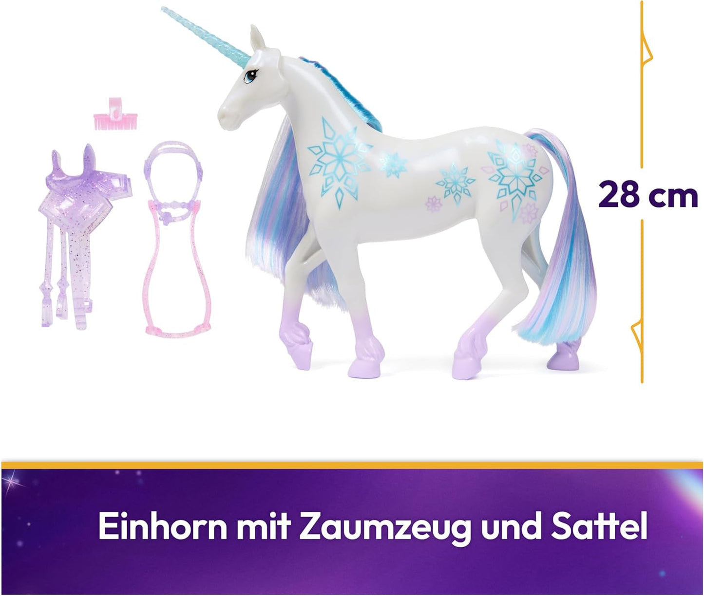 Unicorn Academy Unicorn Glacier – 28 cm groß, Laylas Original-Netflix-Einhorn mit echter Mähne und Schweif, abnehmbarem Zaumzeug, Sattel und Bürste, für Kinder ab 4 Jahren